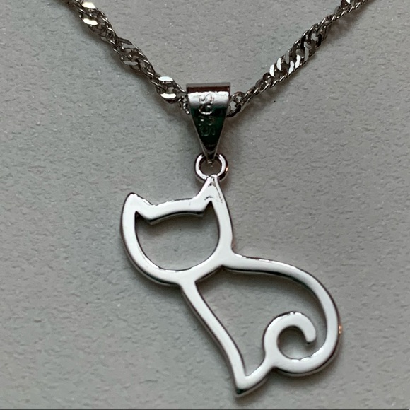925 Silver Cat Necklace 20” chain New! (F1) - Picture 6 of 8
